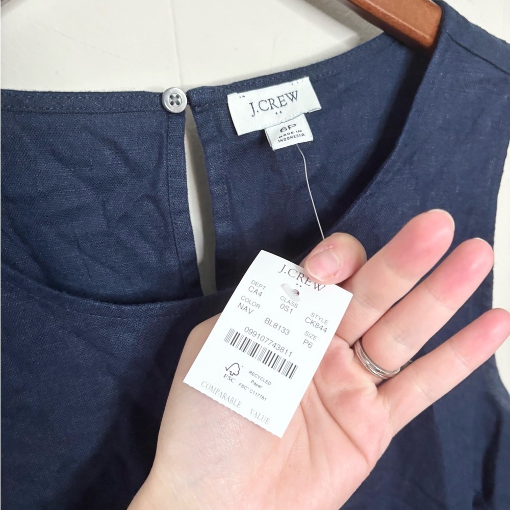 J Crew navy blue linen mini shift dress size 6P petite new - Picture 4 of 5